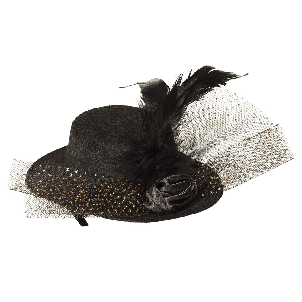 MINI CHAPEAU NOIR (Décoration plume fleur)
