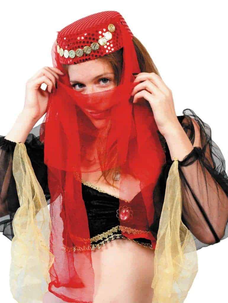 Coiffe rouge à paillettes danseuse orientale