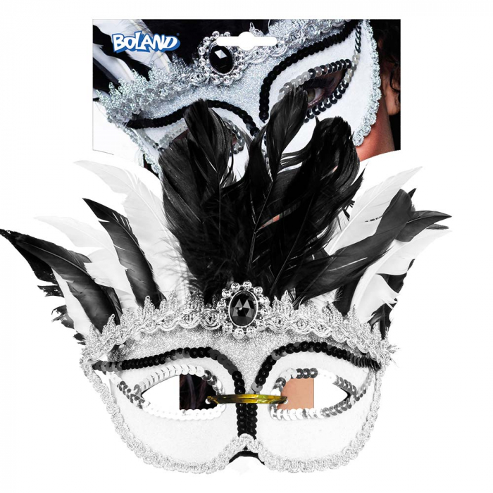 LOUP VÉNITIEN BLANC (Plumes noires et blanches) – Image 2