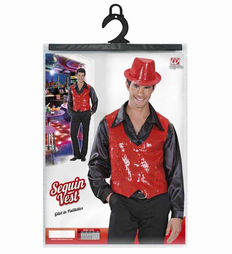 GILET A PAILLETTES DISCO (Couleur rouge - 2 Tailles)