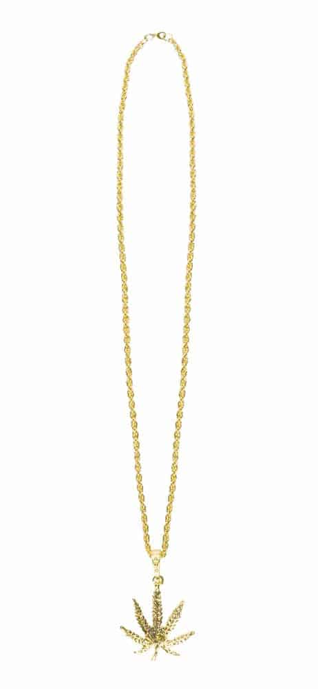 COLLIER - FEUILLE DORÉE (Feuille de cannabis - Or) Thème Hippie - Seventies – Image 3