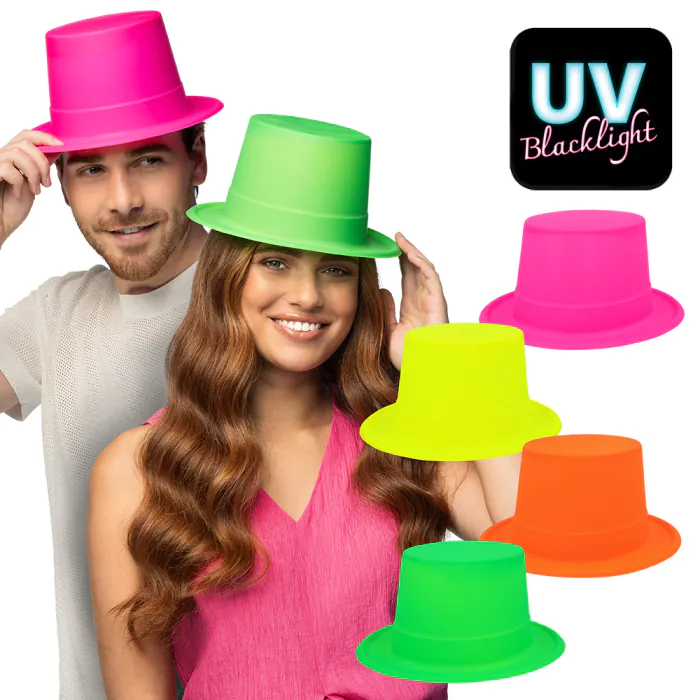 CHAPEAU HAUT DE FORME PLASTIQUE FLUO (uv)