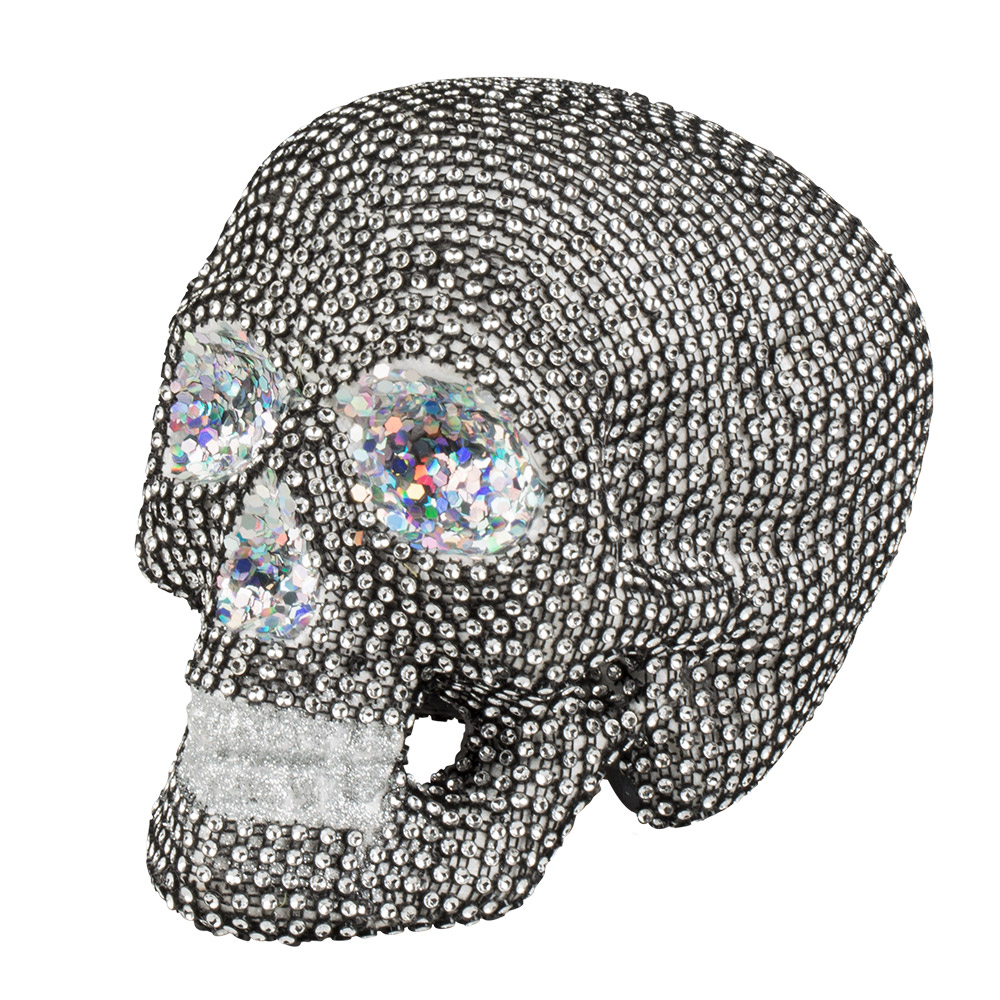 CRANE DE SQUELETTE (Couleur argent - strass) Taille 19 x 15 cm