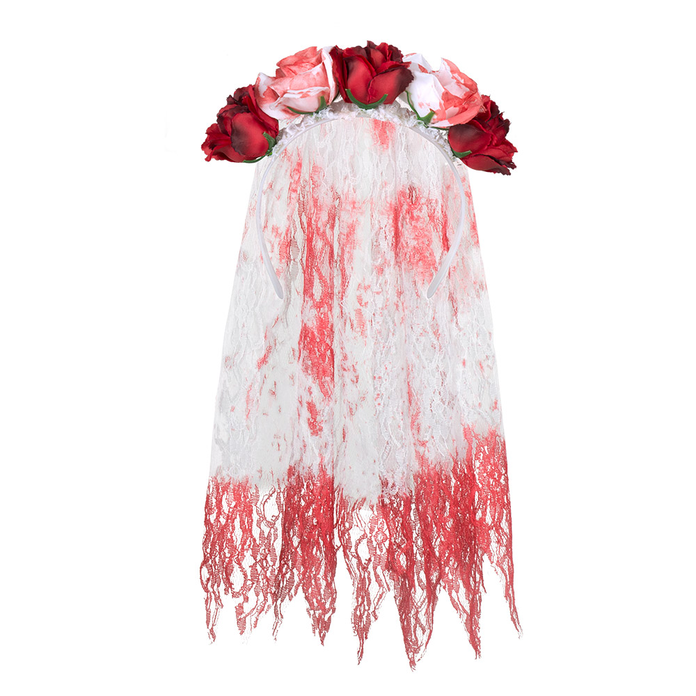 SERRE TÊTE AVEC ROSES (Voile avec du faux sang)