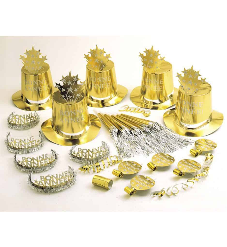 BOITE COTILLONS NOUVEL AN (Pack pour 10 personnes) Boite de luxe - Thème Or