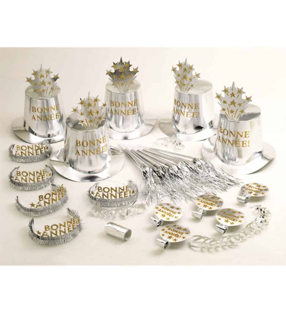 BOITE COTILLONS NOUVEL AN (Pack pour 10 personnes) Boite de luxe - Thème argent