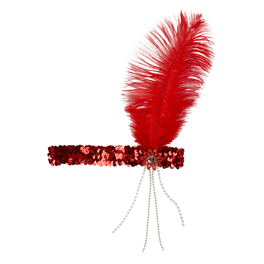 BANDEAU ROUGE CABARET (Plume rouge - Paillettes) Bandeau cheveux Charleston