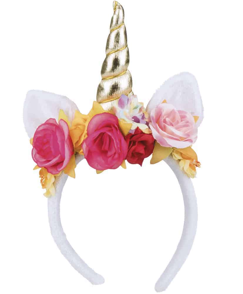 SERRE TÊTE LICORNE FLEURS (Corne dorée et roses) – Image 3