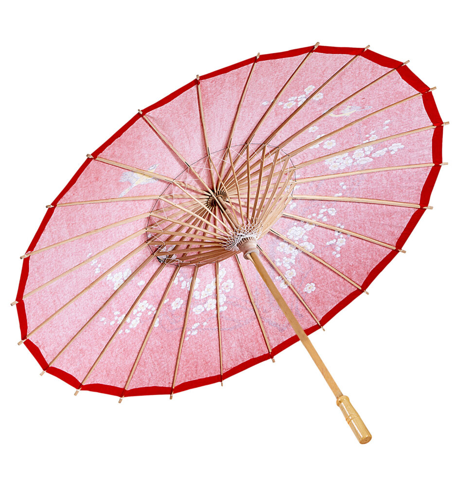 OMBRELLE CHINOISE MOTIFS (Papier rouge structure bois) Taille 76 cm -