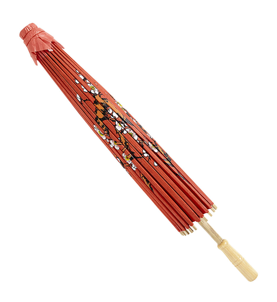 OMBRELLE CHINOISE MOTIFS (Papier rouge structure bois) Taille 76 cm -
