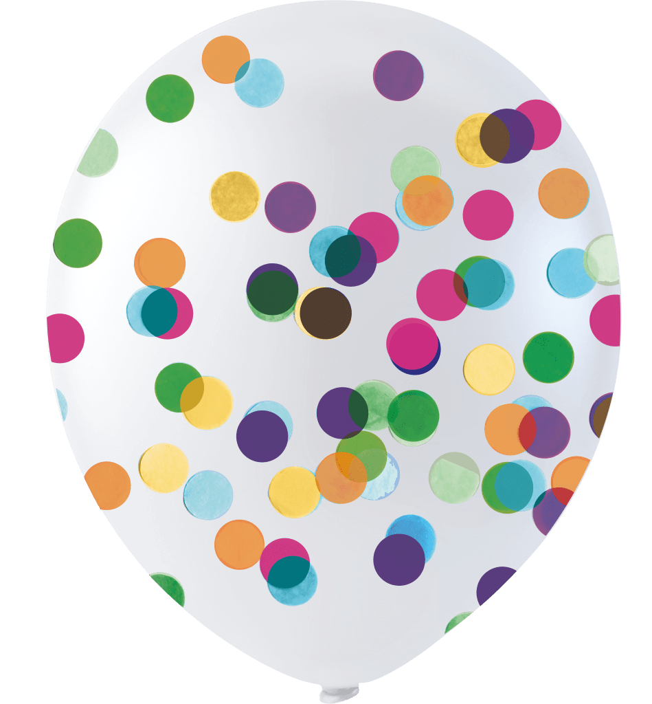 BALLON AVEC CONFETTIS (Confettis multicolores) Sachet de 6 ballons 30 cm