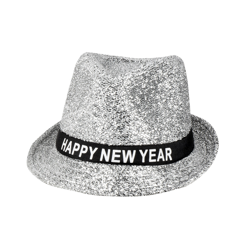 CHAPEAU NOUVEL AN (Borsalino Happy new year) Bonne année - Couleur argent
