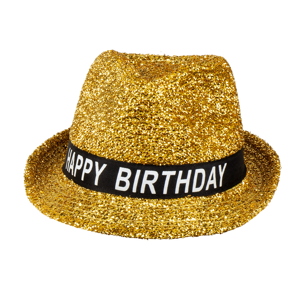 CHAPEAU HAPPY BIRTHDAY (Borsalino paillettes dorées)