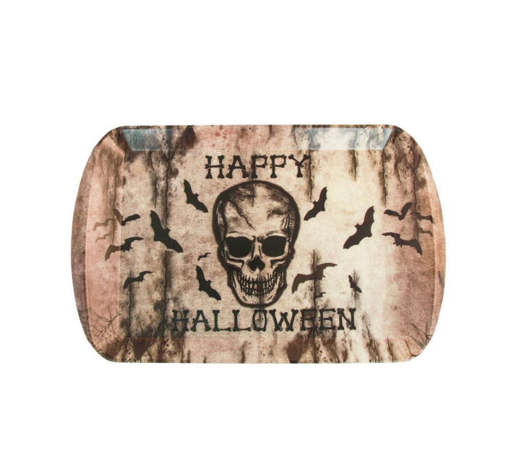PLATEAU TÊTE DE MORT (Motif Happy Halloween) Rectangulaire 38 x 23 cm