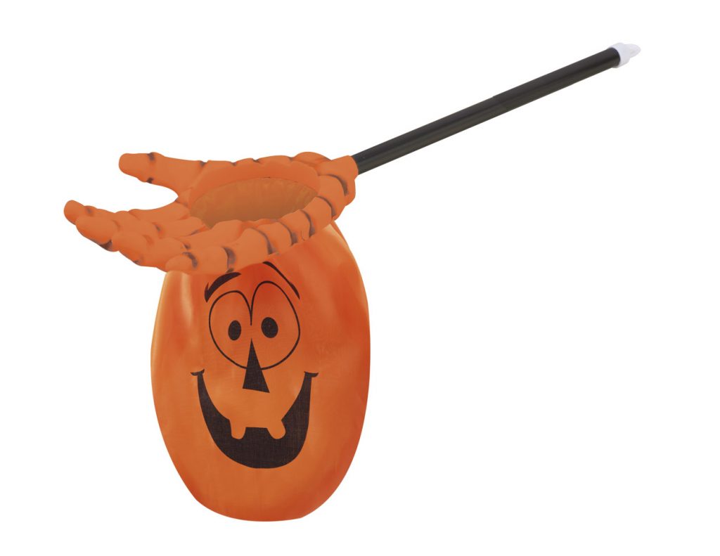 MAIN SAC A BONBONS (Thème mendiant citrouille) Manche bâton 59 cm