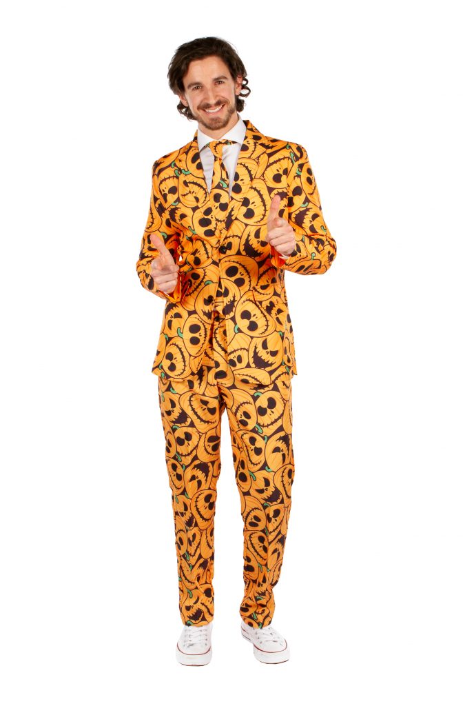 COSTUME CITROUILLE (Pantalon, veste, cravate) Tailles adultes
