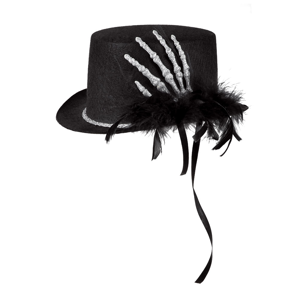CHAPEAU NOIR AVEC MAIN (Chapeau haut de forme) Plumes noires