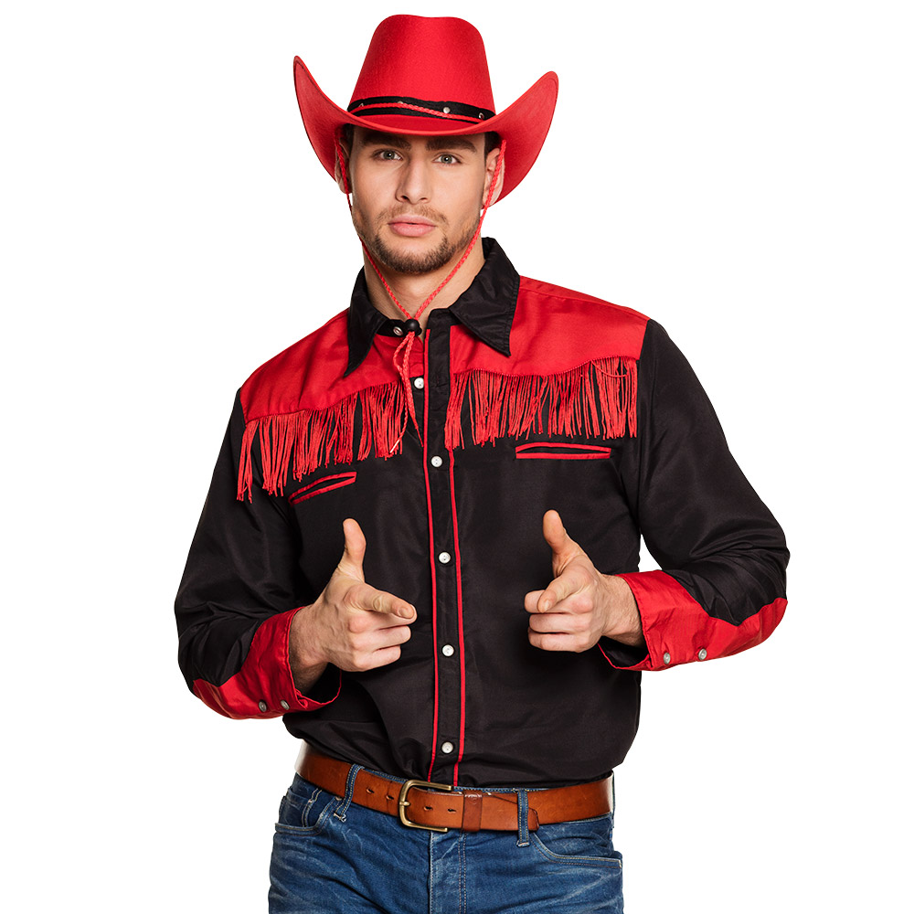 CHEMISE DE COW BOY (Chemise rouge et noire) Tailles adultes - Franges