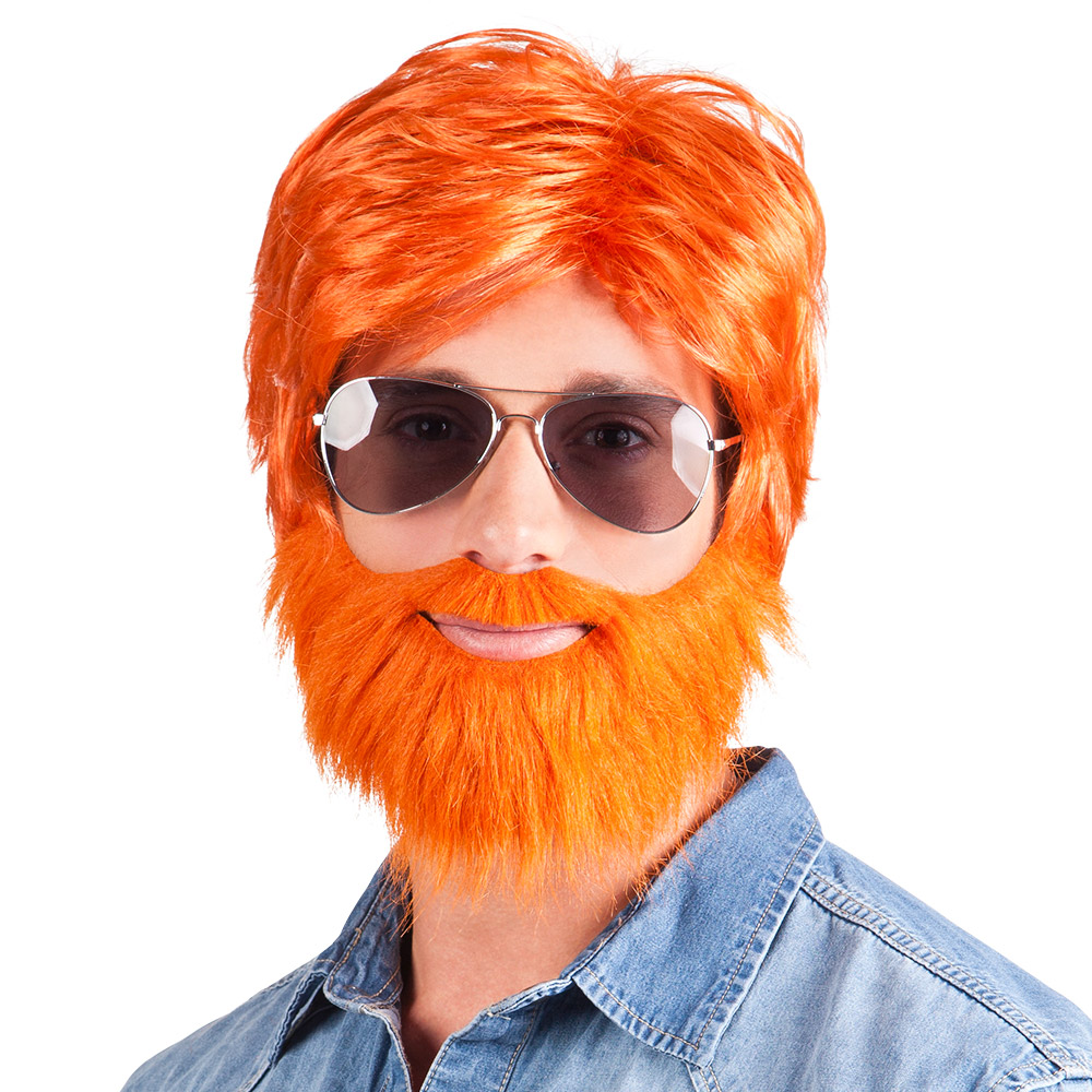 PERRUQUE DUDE ROUSSE (avec barbe et moustache)