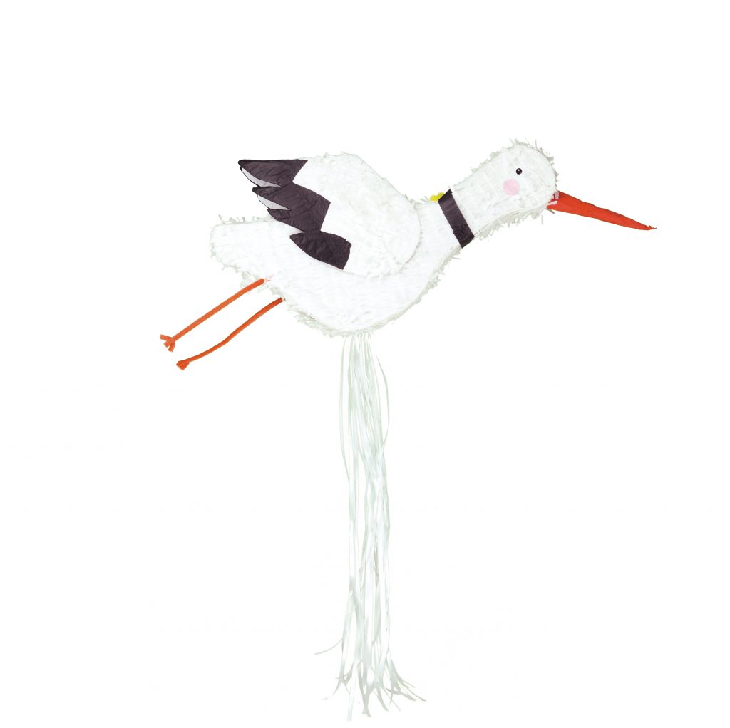 PINATA CIGOGNE NAISSANCE (+ 2 sachets confettis ronds) Bleus et roses