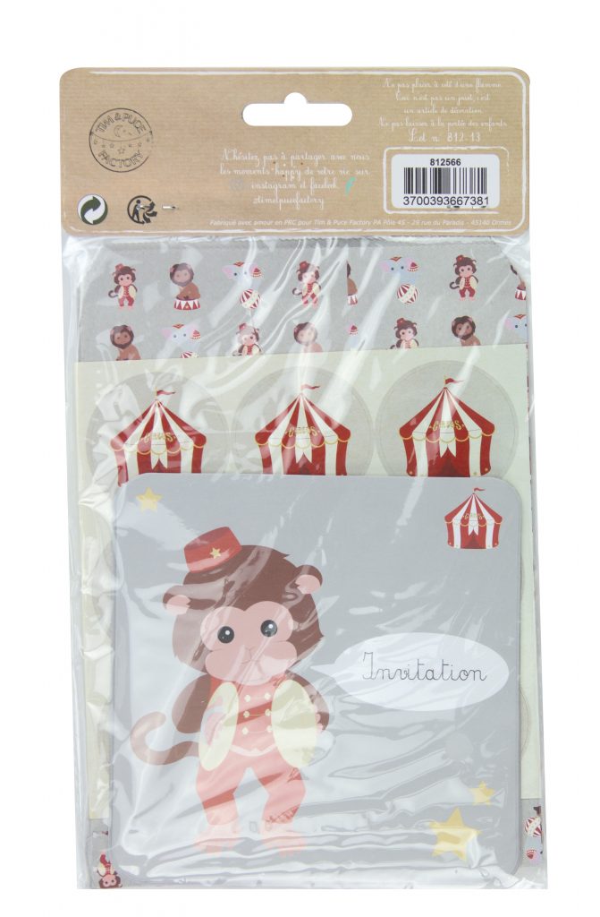 CARTE INVITATION CIRCUS (Paquet de 8 pièces)