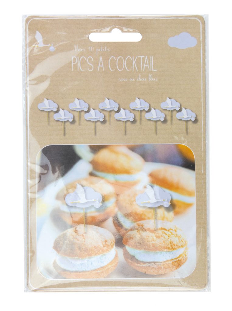 PICS A COCKTAIL CIGOGNES (Set de 10 pièces bleues) Spécial baby Shower