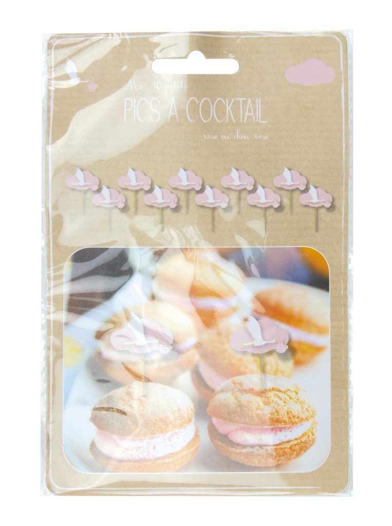 PICS A COCKTAIL CIGOGNES (Set de 10 pièces roses) Spécial baby Shower