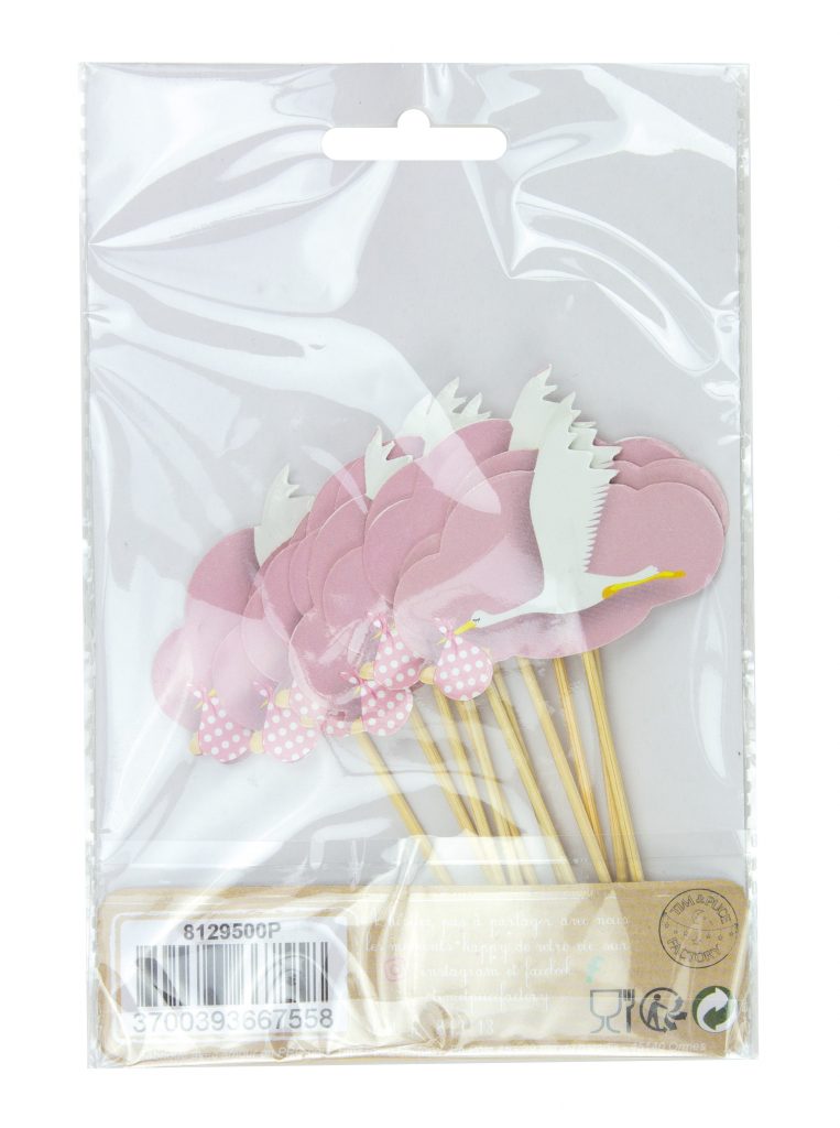 PICS A COCKTAIL CIGOGNES (Set de 10 pièces roses) Spécial baby Shower