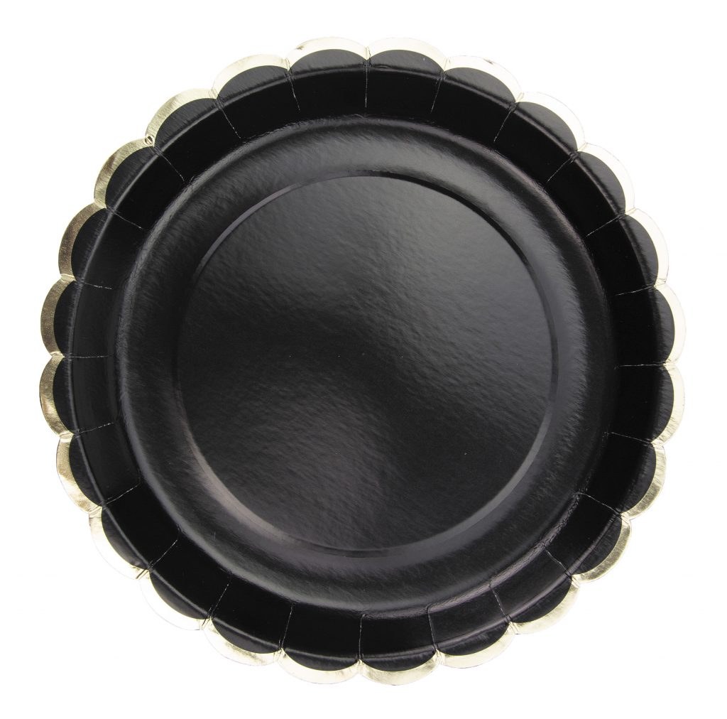 ASSIETTES NOIRES ET OR (Pack de 8 assiettes 23 cm)