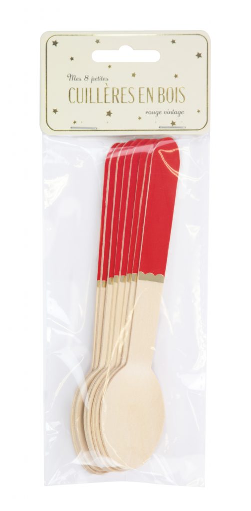 PETITES CUILLÈRES EN BOIS (Set de 8 cuillères rouges)