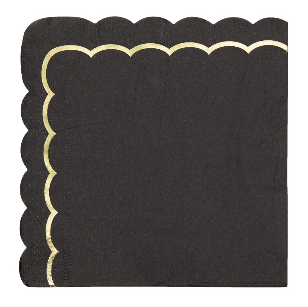 SERVIETTES NOIRES ET OR (Lot 16 serviettes 33x33 cm)