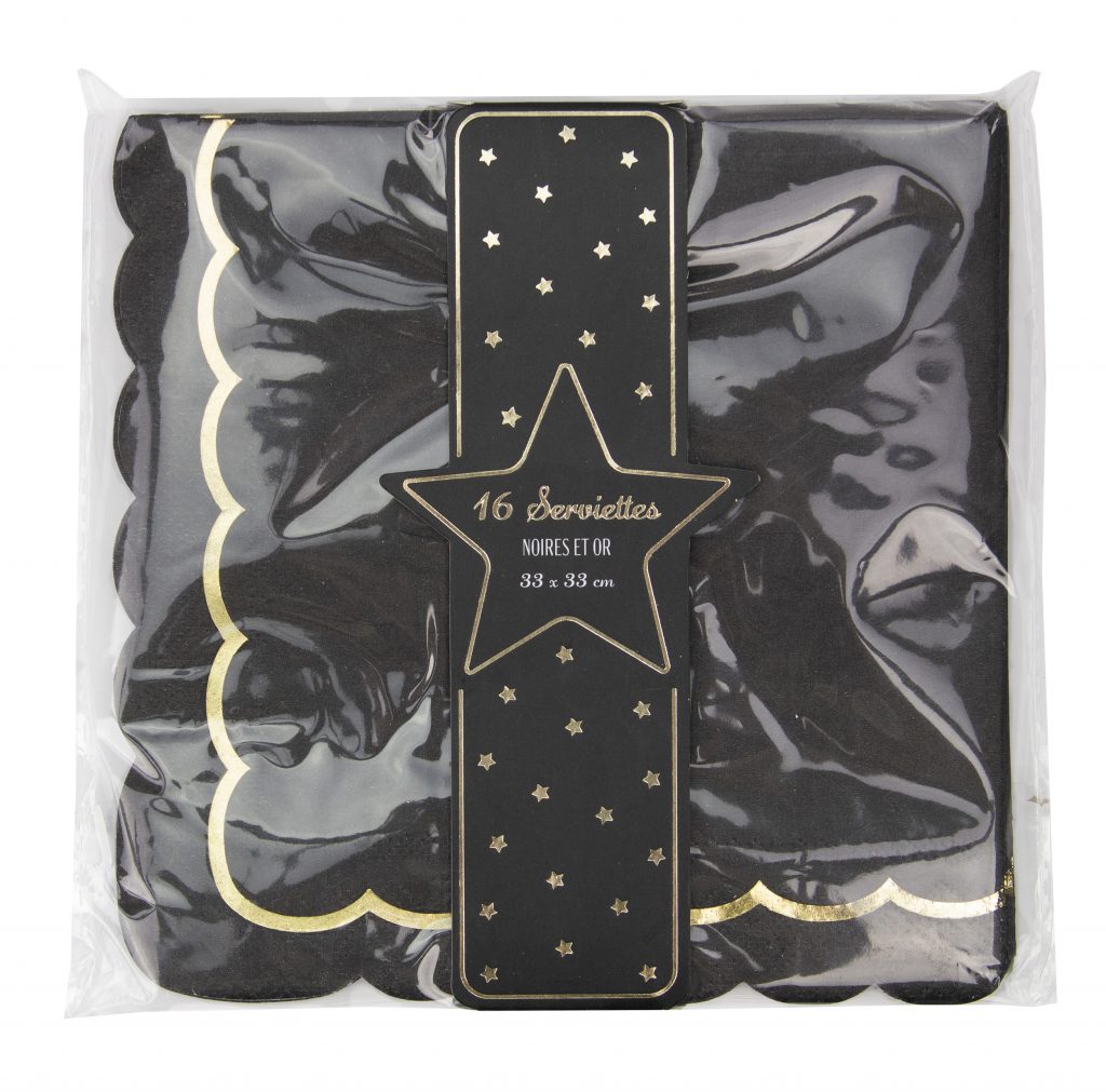 SERVIETTES NOIRES ET OR (Lot 16 serviettes 33x33 cm)
