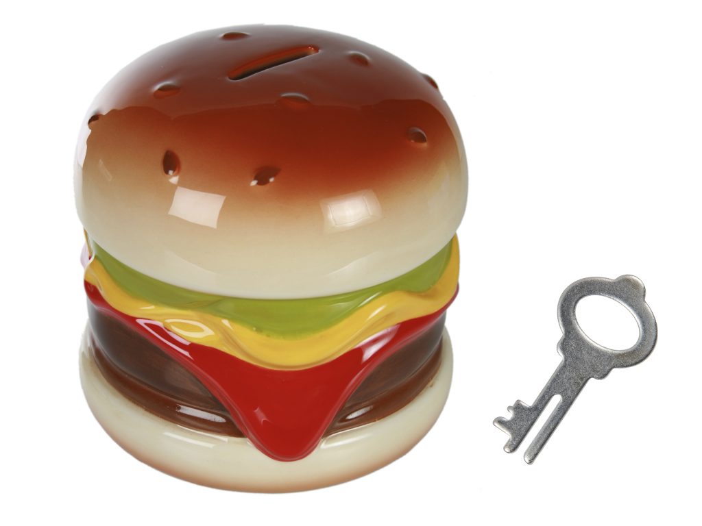 TIRELIRE HAMBURGER (Dimension 14 x 13 cm)