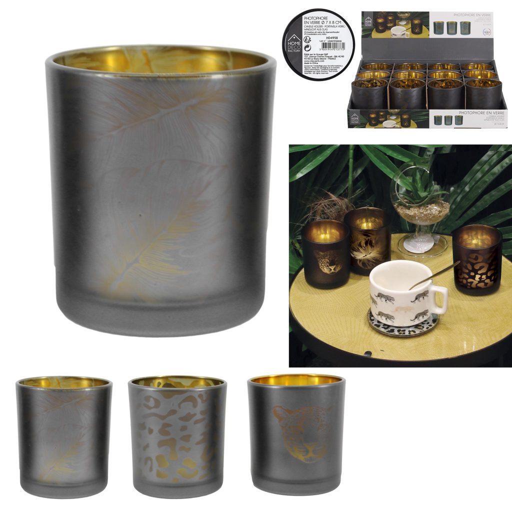 PHOTOPHORES EN VERRE (Thème de la jungle) Assortiment 12 pièces