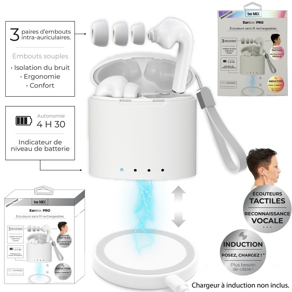 ECOUTEURS SANS FIL (Rechargeables - Blancs) Reconnaissance vocale