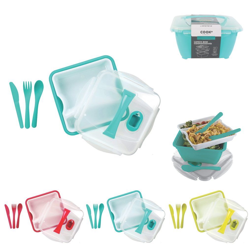 LUNCH BOX DE PIQUE NIQUE (3 compartiments + couverts) Dimension 18.5 x 18.5 cm