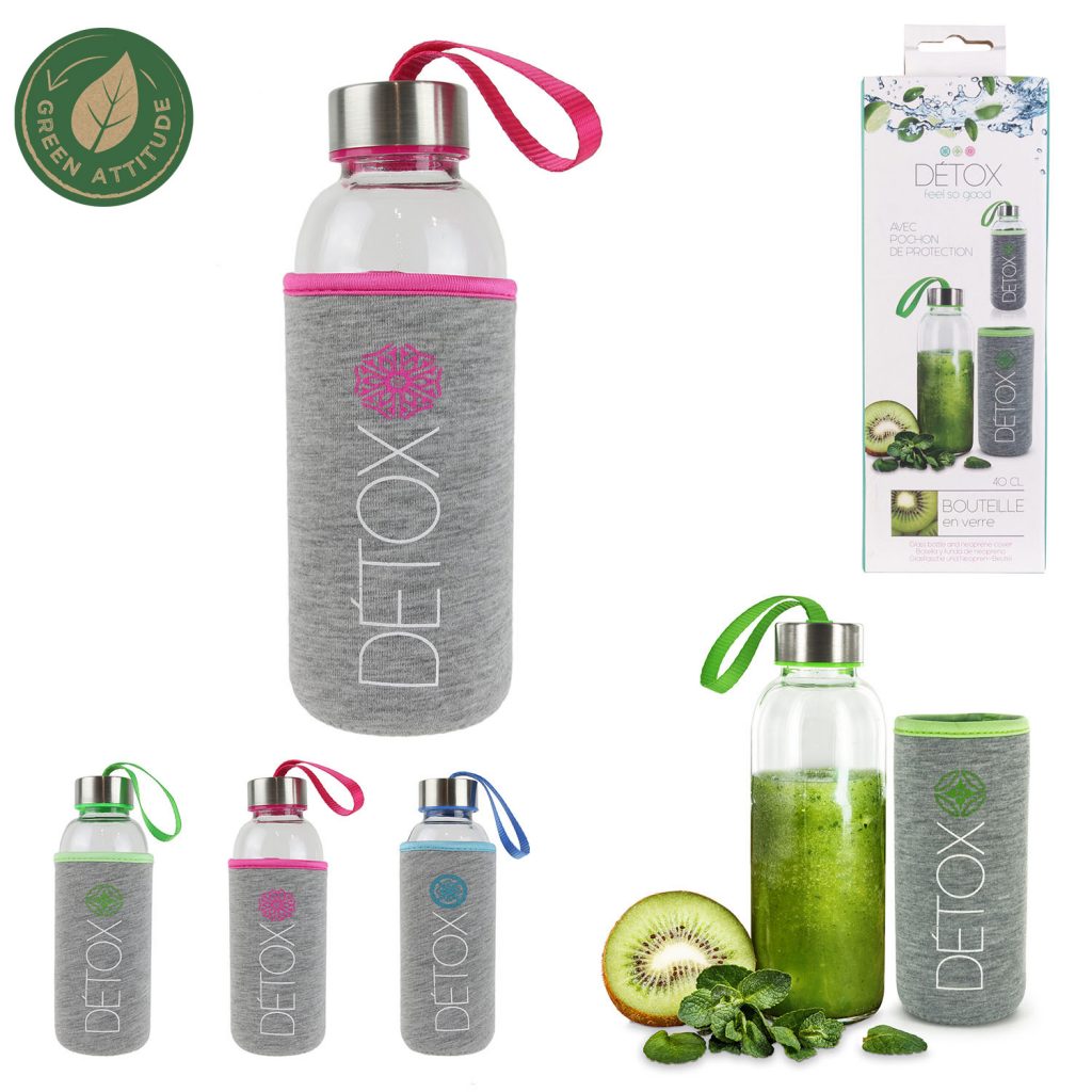 BOUTEILLE DE TRANSPORT (Gourde en verre de 40 cl) avec protection