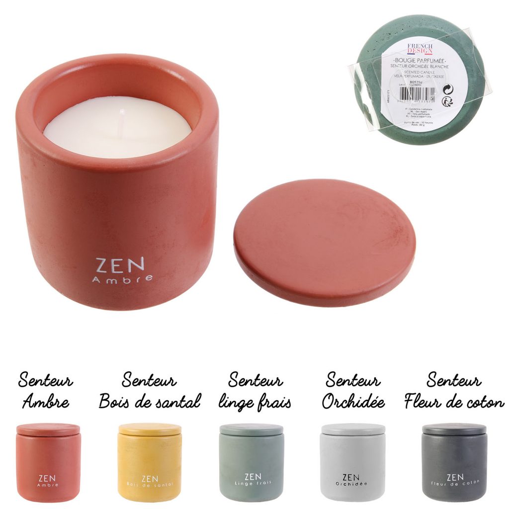 BOUGIE CIMENT PARFUMÉE (Thème Zen - 5 senteurs)