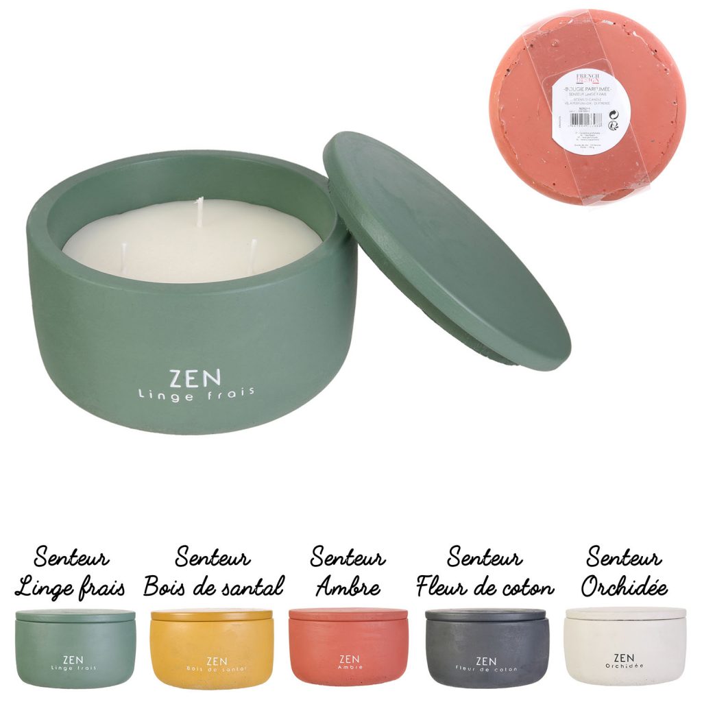 BOUGIE CIMENT PARFUMÉE (Bougie avec 3 mèches) Thème Zen - 5 senteurs