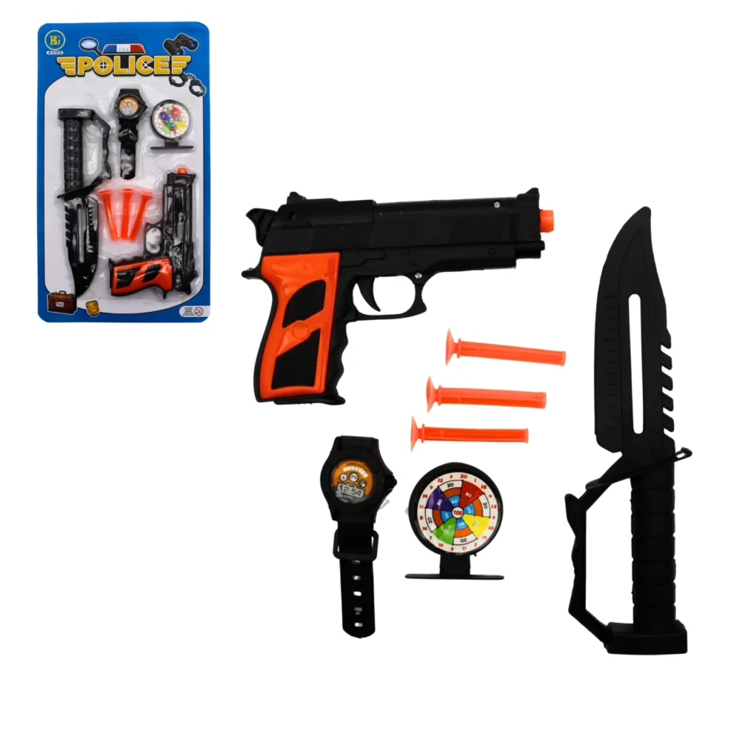 PISTOLET DE POLICE FLECHES 15.5CM + ACCESSOIRES