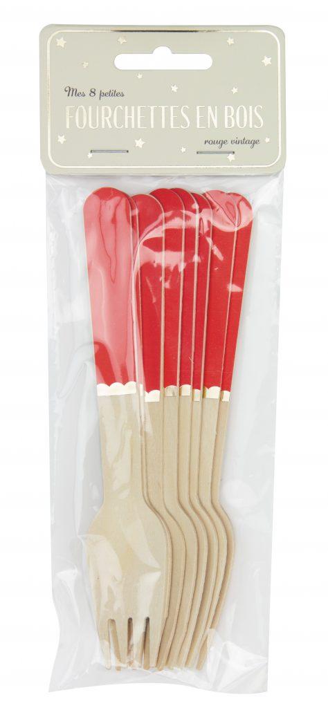 FOURCHETTES EN BOIS (Thème Rouge/Or - 8 pièces)