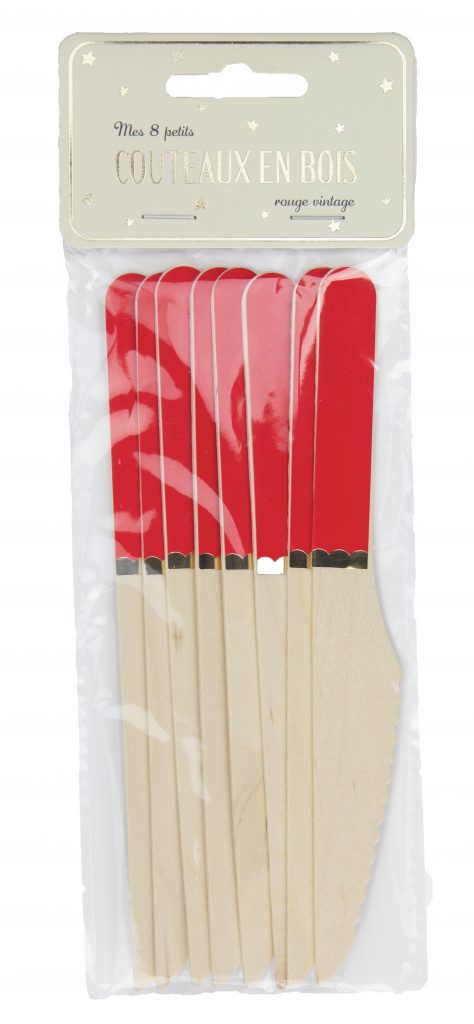 COUTEAUX ROUGE ET OR (Pack 8 couteaux en bois)