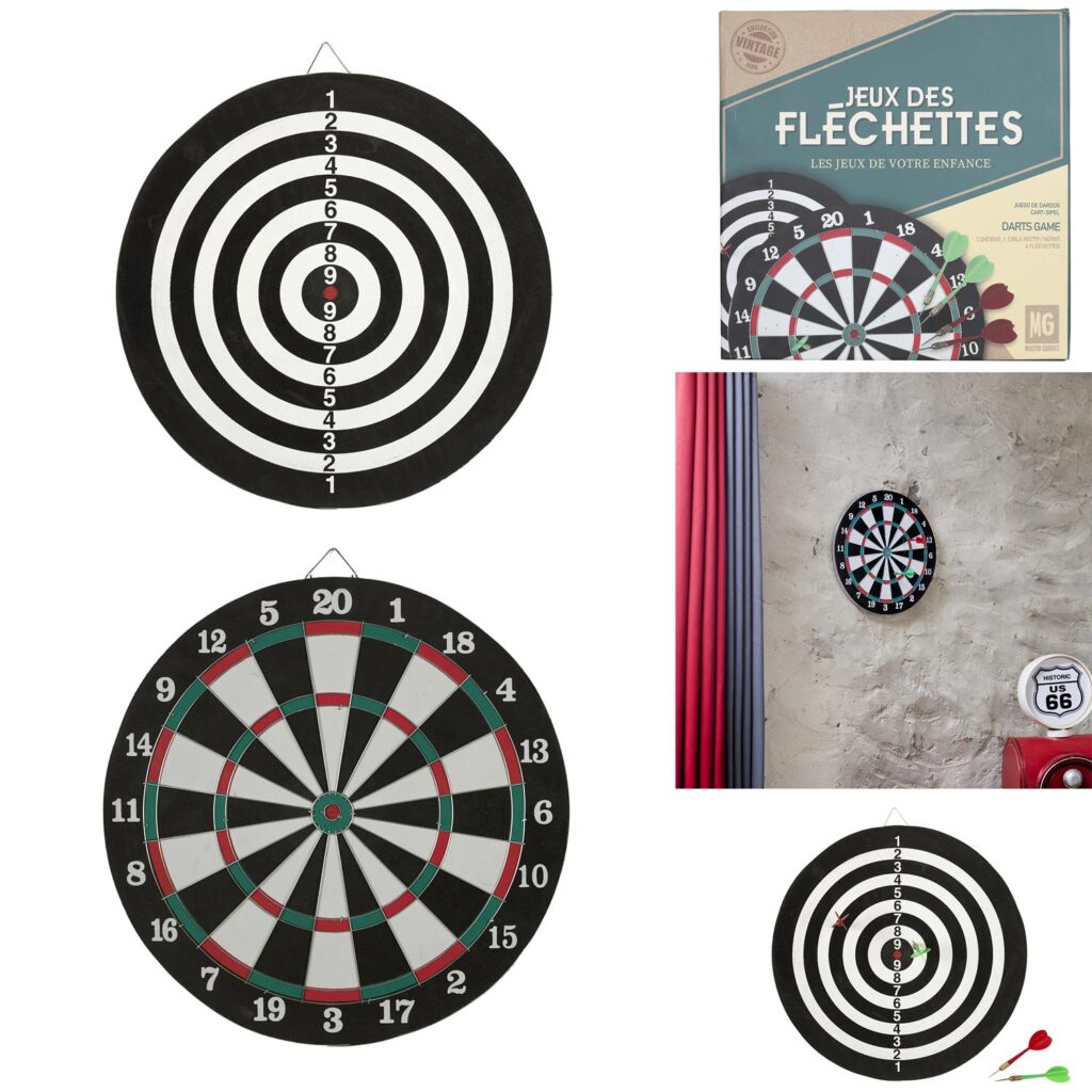 CIBLE FLÉCHETTES EN BOIS (Taille 38 cm + 4 fléchettes)