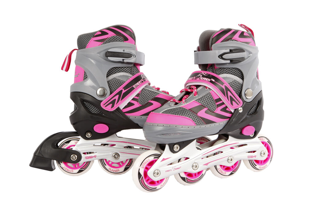 PAIRE DE ROLLER EN LIGNE (Gris et rose et ajustables) Pointures du 31 au 42