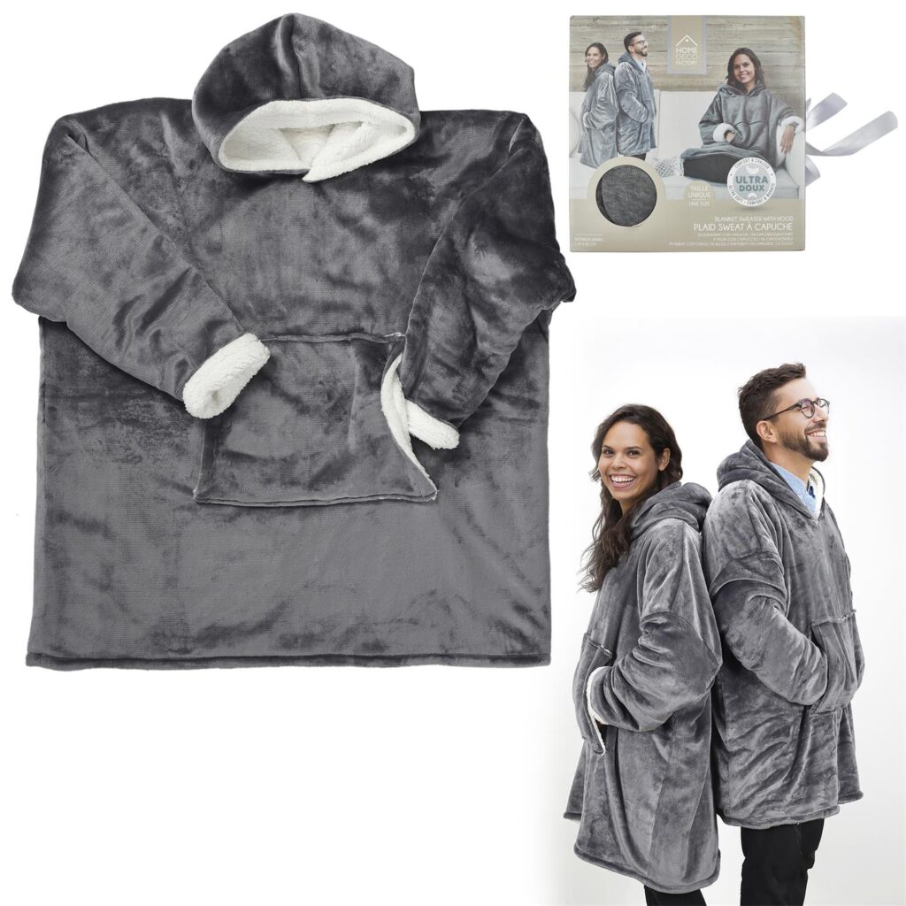 SWEAT PLAID GRIS DOUILLET (Taille unique H/F adulte) Poncho gris à capuche