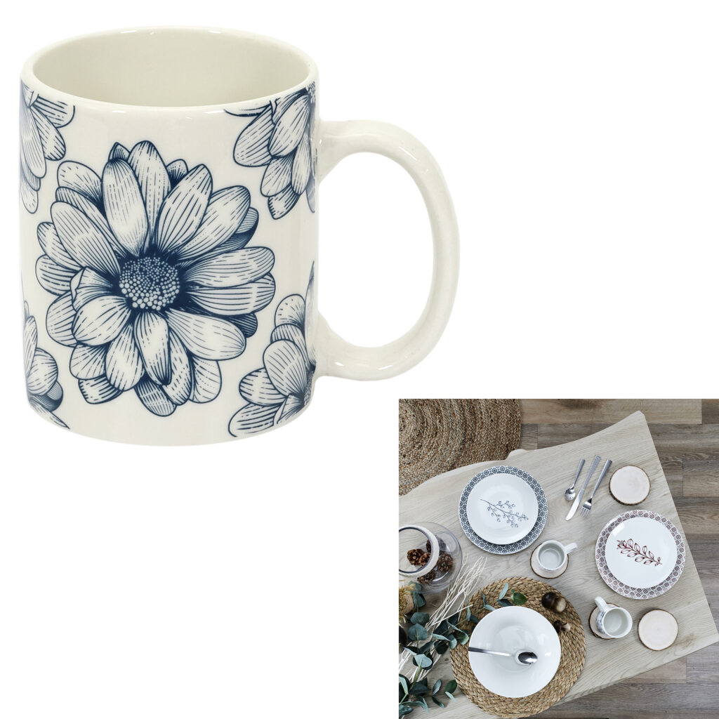 MUG COTTAGE PORCELAINE (Motif bleu - 35 cl)