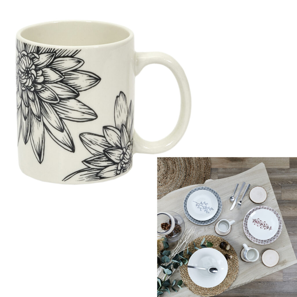 MUG COTTAGE PORCELAINE (Motif gris - 35 cl)