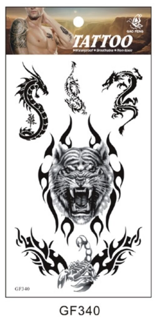 TATOUAGES ÉPHÉMÈRES (Pack 12 pièces au modèle) 20 modèles de 20 x 10 cm