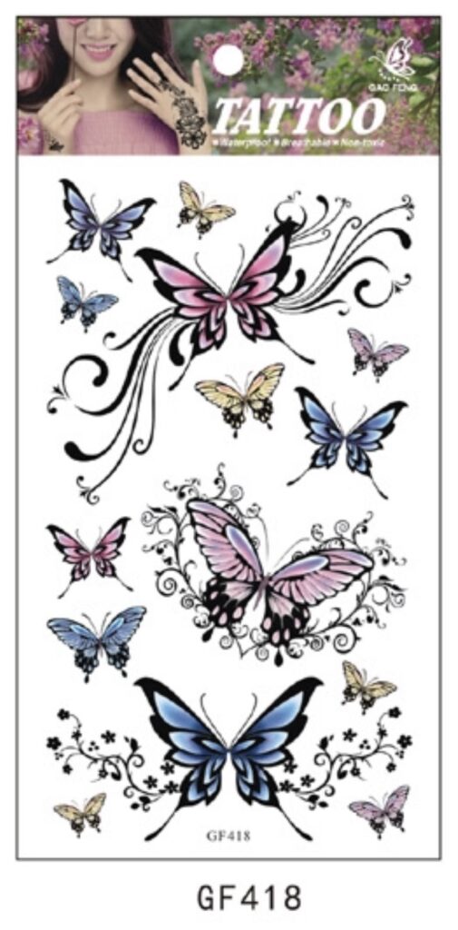 TATOUAGES ÉPHÉMÈRES (Pack 12 pièces au modèle) 20 modèles de 20 x 10 cm