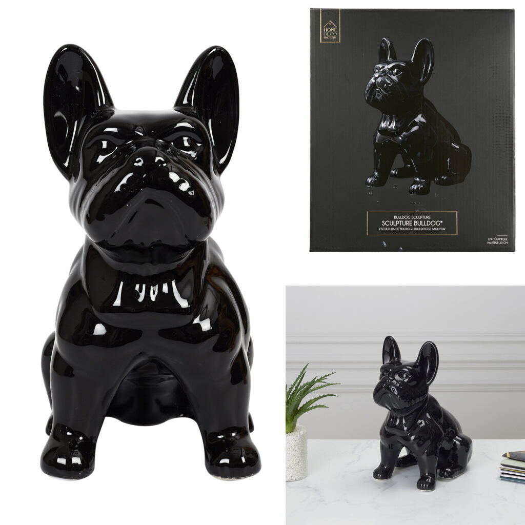 BULLDOG CÉRAMIQUE NOIR (Décoration 30 cm)